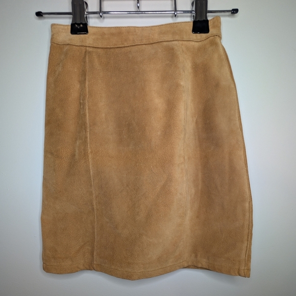 Tan Leather Vintage '80s Pencil Skirt VTG Size 7/8 - Picture 1 of 6